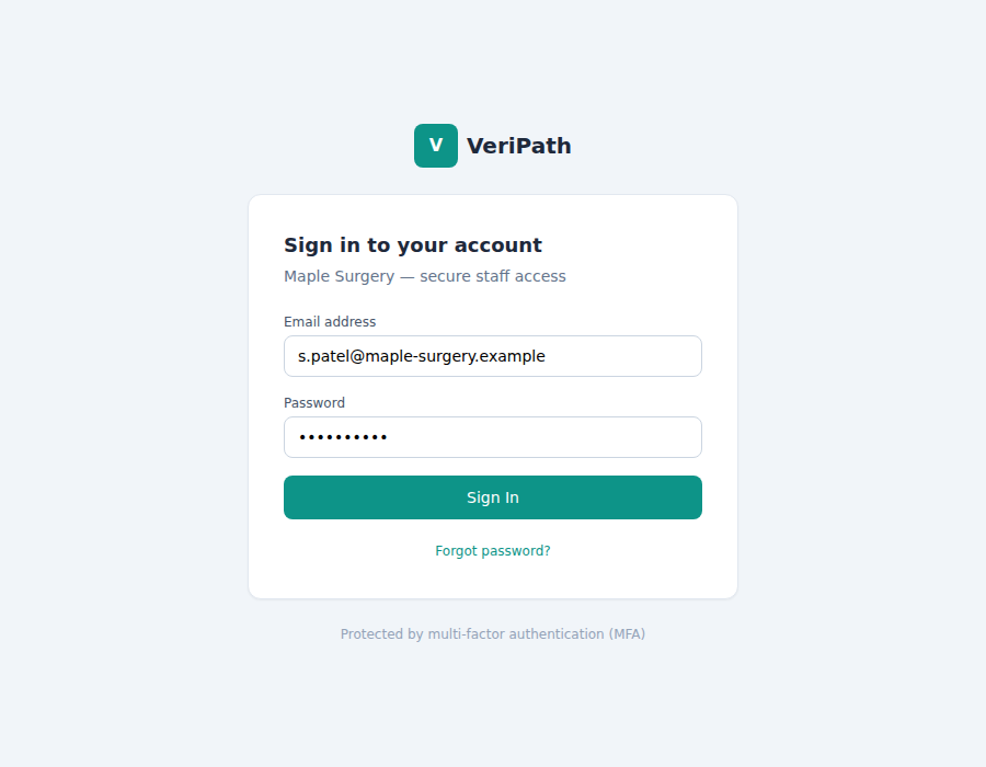 VeriPath sign-in screen