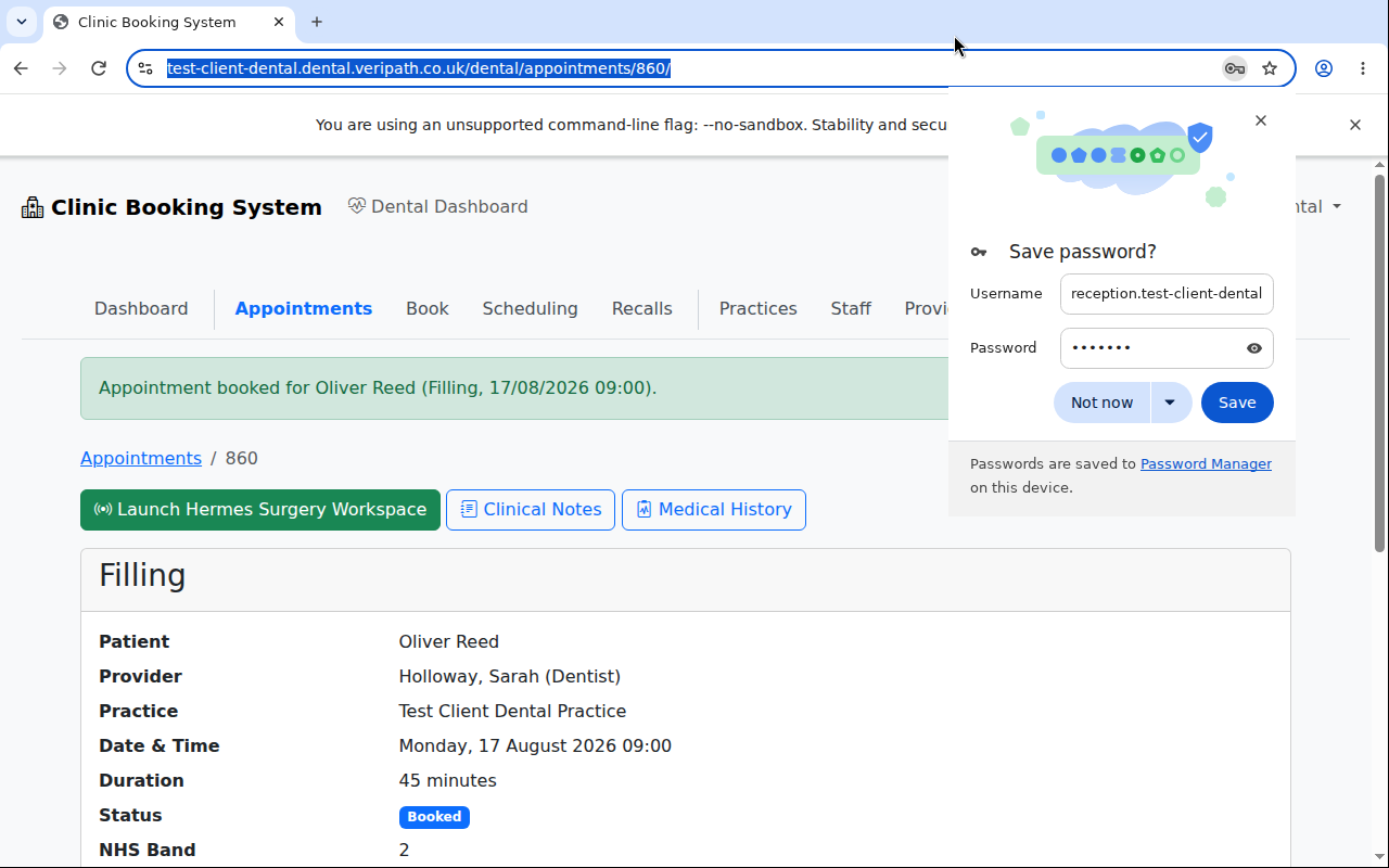 The booking flow did complete mechanically