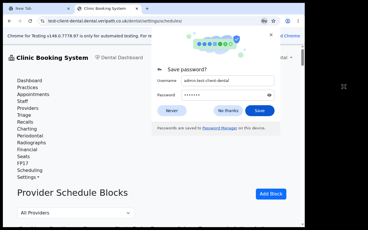 Admin — provider schedule blocks