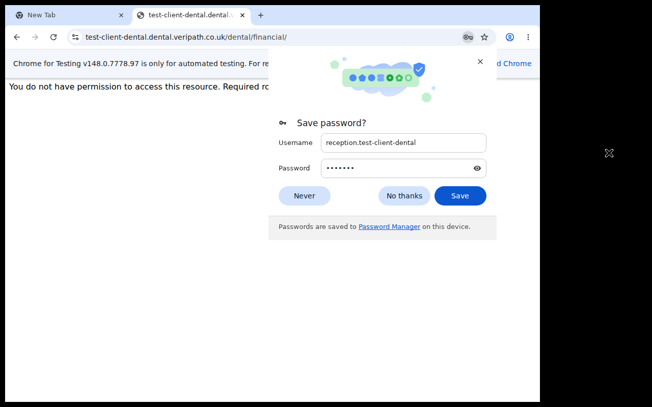 Reception — financial 403 (RBAC block)