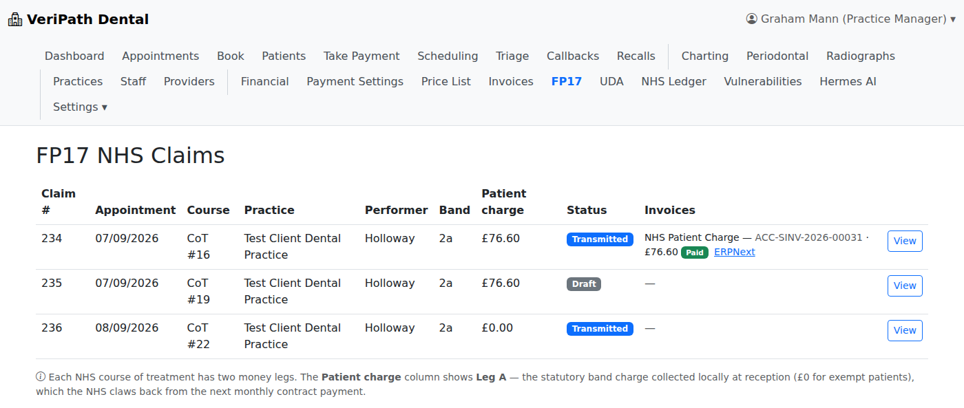 The FP17 NHS Claims list