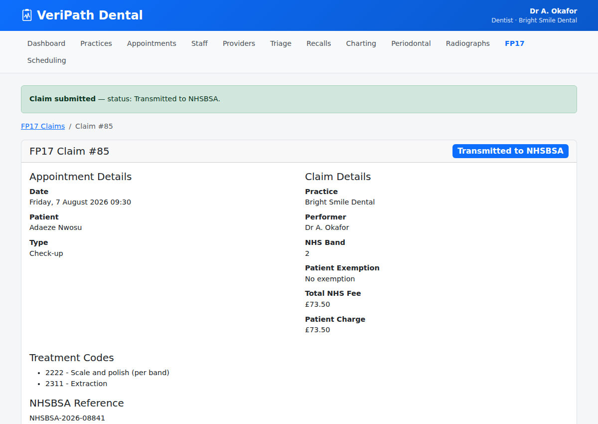FP17 claim transmitted in VeriPath Dental