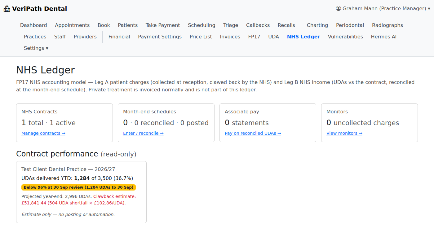 The NHS Ledger home screen