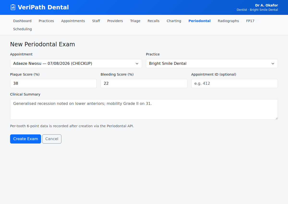 New Periodontal Exam form in VeriPath Dental