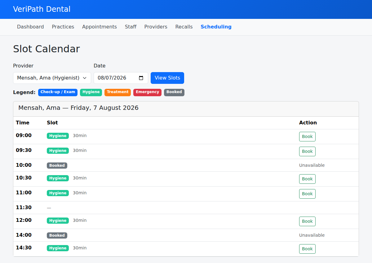 Slot Calendar showing available and booked slots