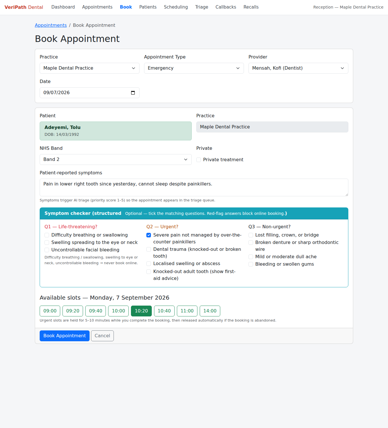 VeriPath Dental — Book Appointment with the symptom checker