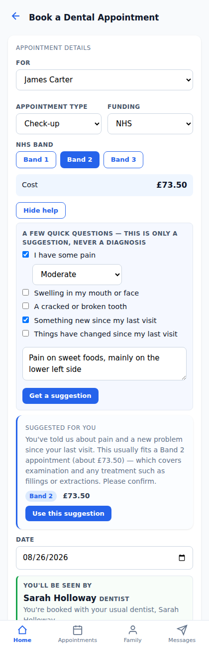 Booking-assist widget with suggestion card