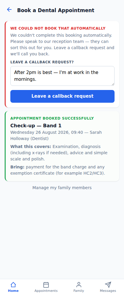 Booking outcome with callback request