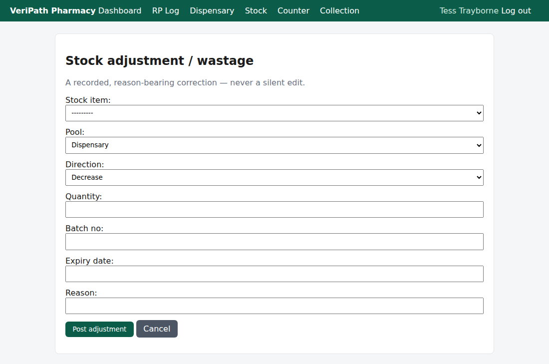 The adjustment form