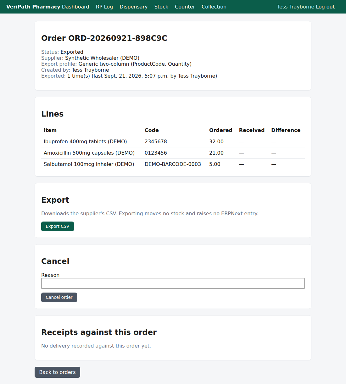 An exported order