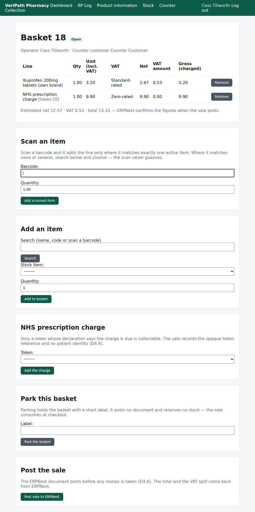 The NHS prescription charge on the basket