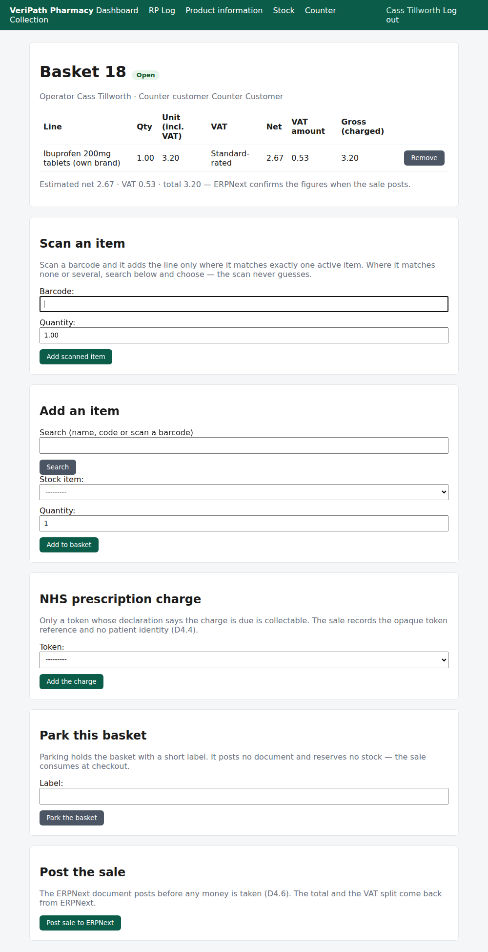 The basket with the NHS prescription charge card