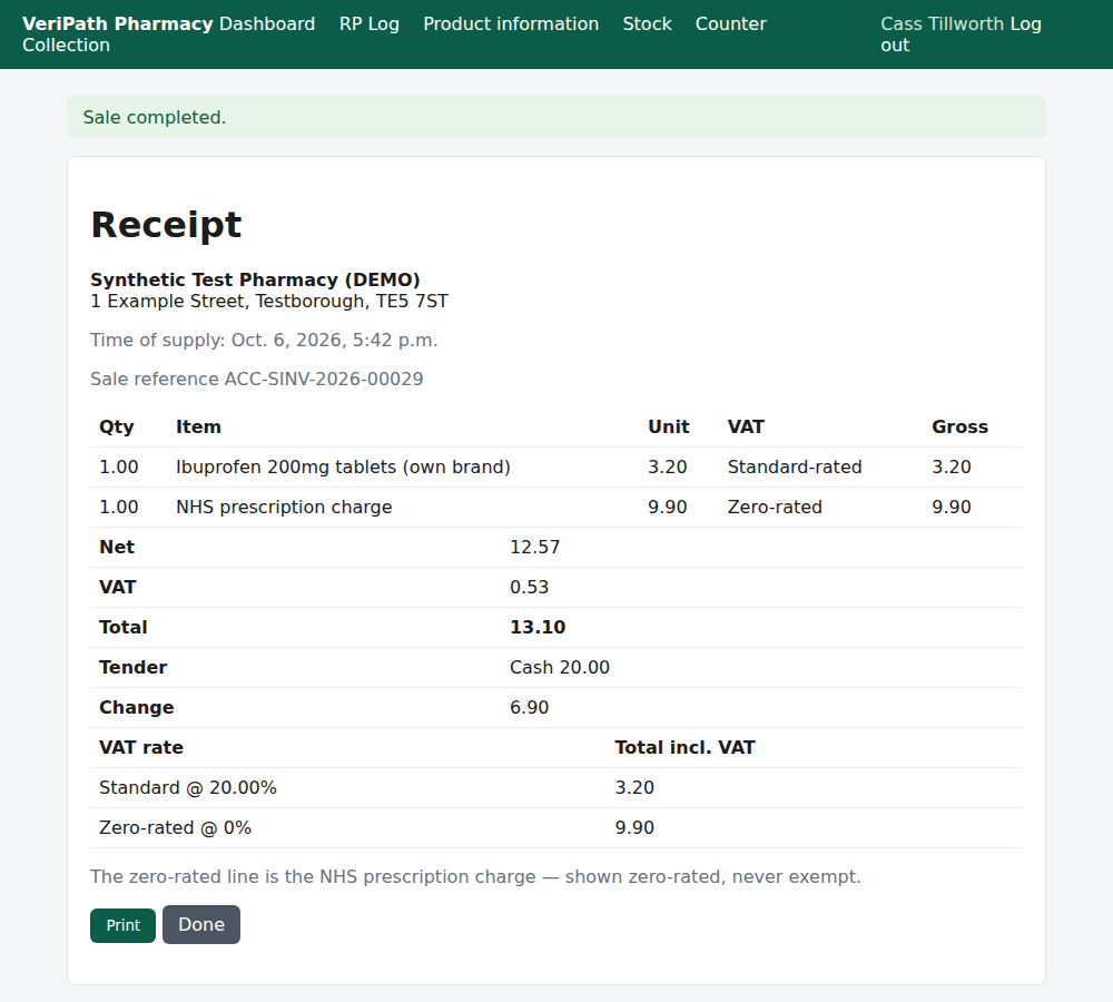 The completed sale and its receipt