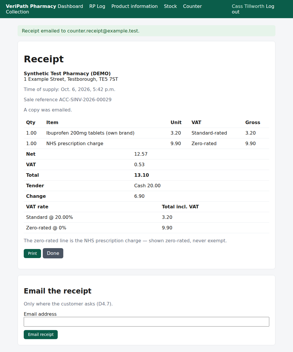 The emailed receipt