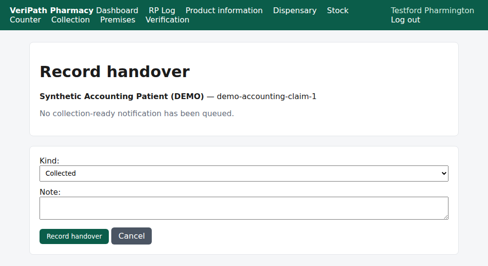 The handover form