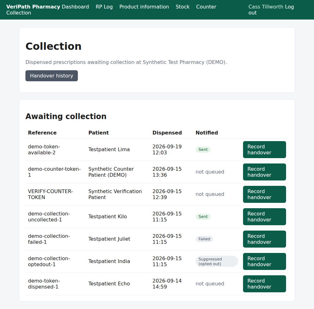 The collection screen as the Counter Assistant