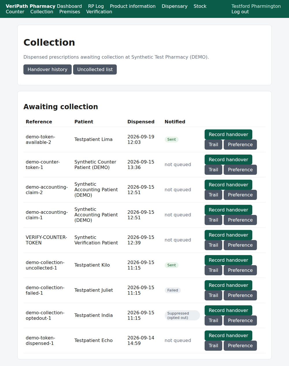 The collection screen