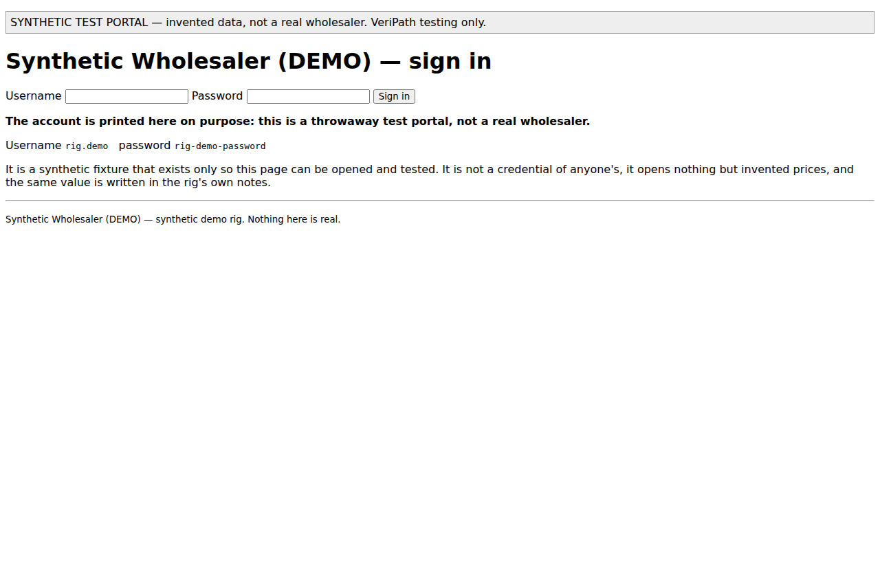 Portal 1 before signing in — the sign-in form, and the demo account printed under it